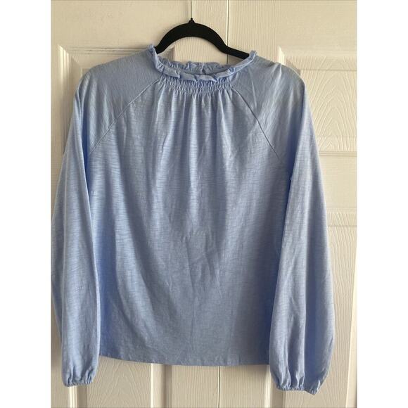 Talbots Women's Small Cotton Modal Blue High Neck‎ Long Sleeve Blouse - Picture 1 of 9